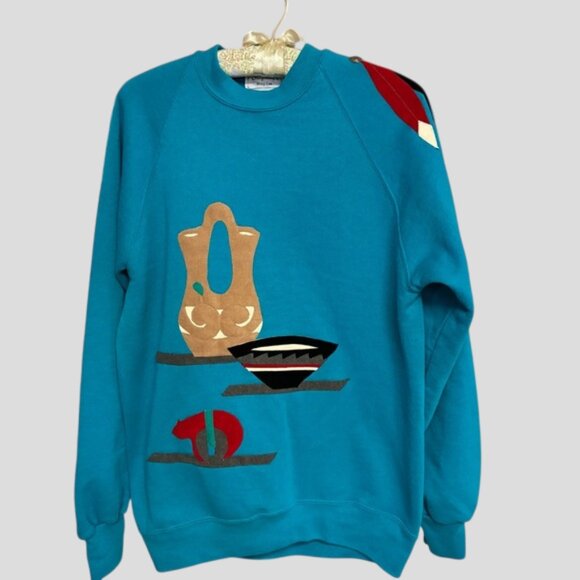 Vintage Mary Lee Blue Sweatshirt Native American Southwest Appliqués - Picture 3 of 11